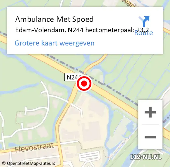 Locatie op kaart van de 112 melding: Ambulance Met Spoed Naar Edam-Volendam, N244 hectometerpaal: 23,2 op 1 september 2022 12:25