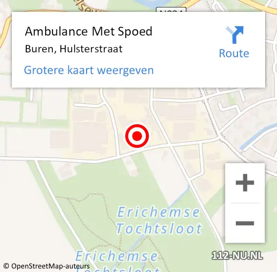 Locatie op kaart van de 112 melding: Ambulance Met Spoed Naar Buren, Hulsterstraat op 1 september 2022 12:26