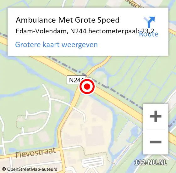 Locatie op kaart van de 112 melding: Ambulance Met Grote Spoed Naar Edam-Volendam, N244 hectometerpaal: 23,2 op 1 september 2022 12:29