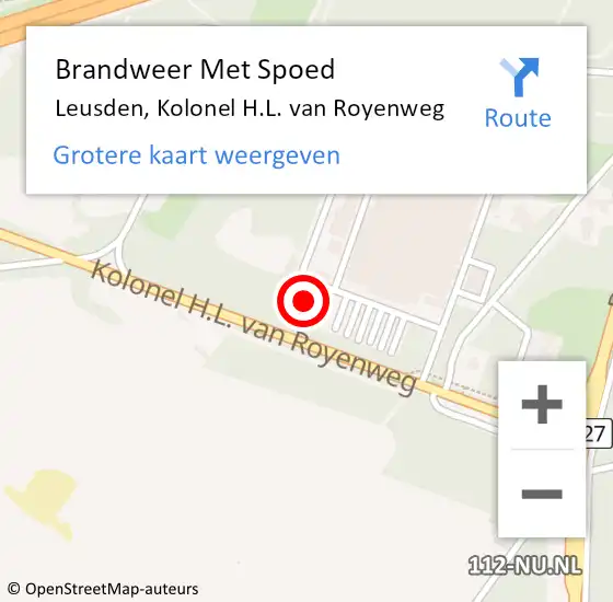 Locatie op kaart van de 112 melding: Brandweer Met Spoed Naar Leusden, Kolonel H.L. van Royenweg op 1 september 2022 12:57