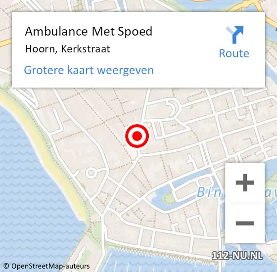 Locatie op kaart van de 112 melding: Ambulance Met Spoed Naar Hoorn, Kerkstraat op 1 september 2022 13:02