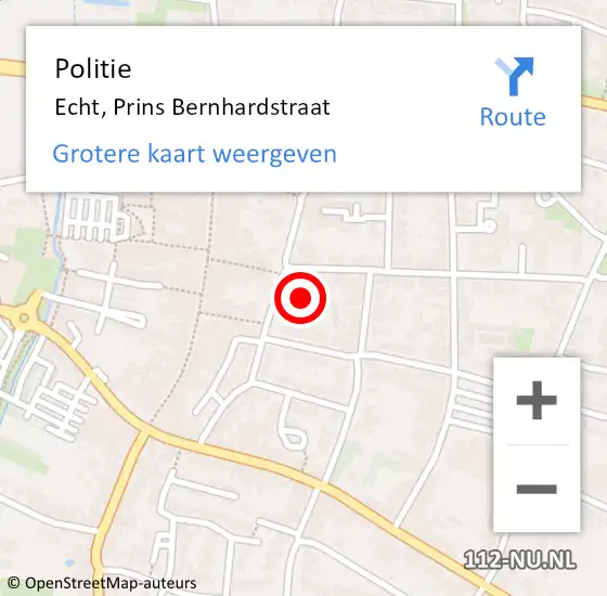 Locatie op kaart van de 112 melding: Politie Echt, Prins Bernhardstraat op 1 september 2022 13:08