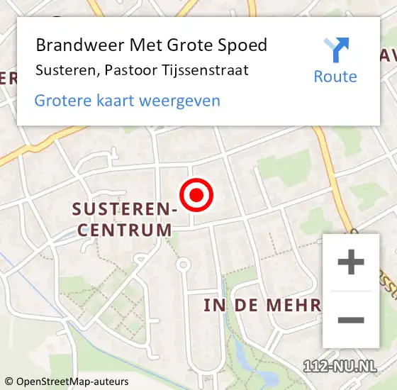 Locatie op kaart van de 112 melding: Brandweer Met Grote Spoed Naar Susteren, Pastoor Tijssenstraat op 1 september 2022 13:13