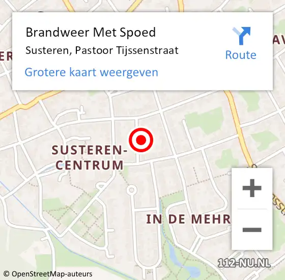 Locatie op kaart van de 112 melding: Brandweer Met Spoed Naar Susteren, Pastoor Tijssenstraat op 1 september 2022 13:26