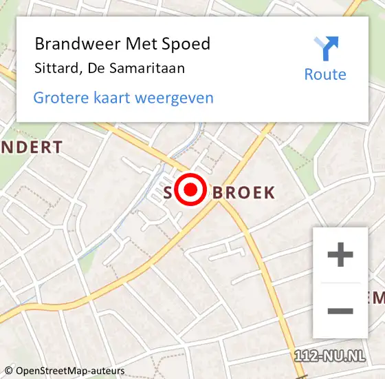 Locatie op kaart van de 112 melding: Brandweer Met Spoed Naar Sittard, De Samaritaan op 1 september 2022 13:36