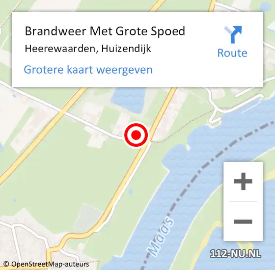 Locatie op kaart van de 112 melding: Brandweer Met Grote Spoed Naar Heerewaarden, Huizendijk op 1 september 2022 13:40