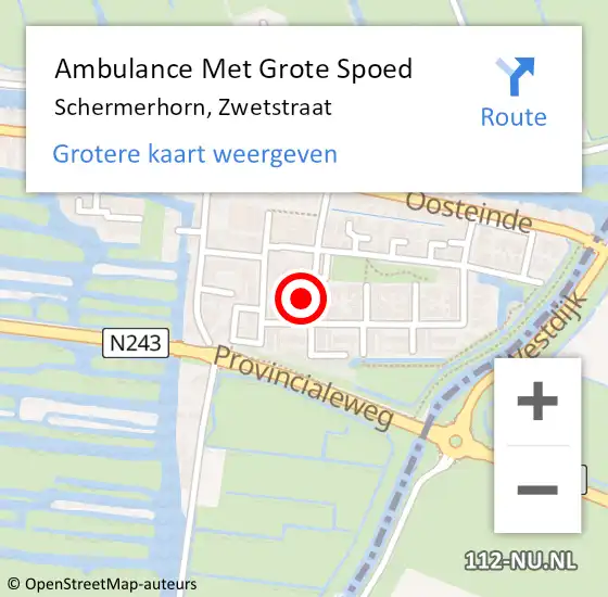 Locatie op kaart van de 112 melding: Ambulance Met Grote Spoed Naar Schermerhorn, Zwetstraat op 1 september 2022 14:03