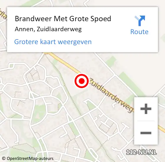 Locatie op kaart van de 112 melding: Brandweer Met Grote Spoed Naar Annen, Zuidlaarderweg op 1 september 2022 14:04