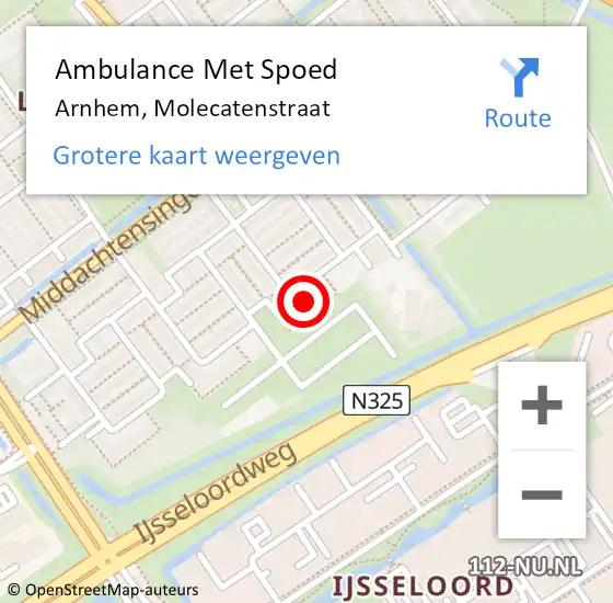 Locatie op kaart van de 112 melding: Ambulance Met Spoed Naar Arnhem, Molecatenstraat op 1 september 2022 14:18