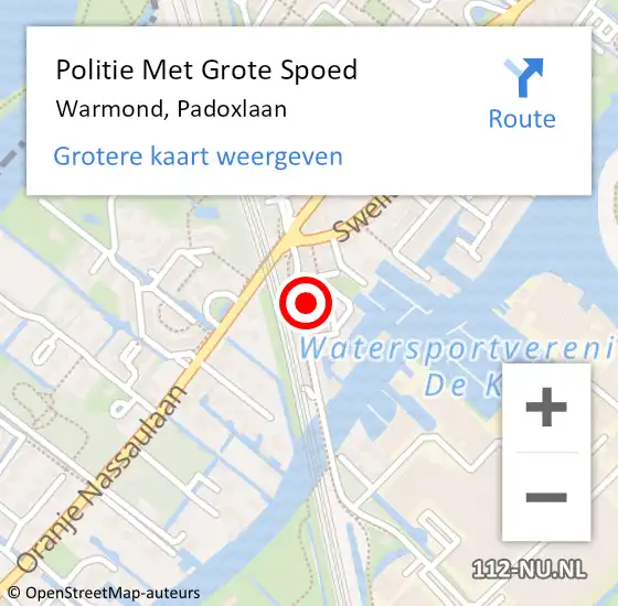 Locatie op kaart van de 112 melding: Politie Met Grote Spoed Naar Warmond, Padoxlaan op 1 september 2022 14:34