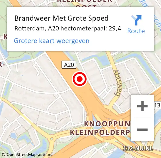 Locatie op kaart van de 112 melding: Brandweer Met Grote Spoed Naar Rotterdam, A20 hectometerpaal: 29,4 op 1 september 2022 14:54