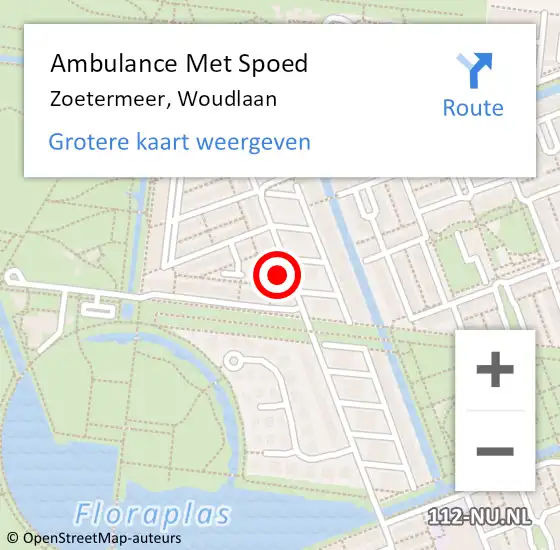 Locatie op kaart van de 112 melding: Ambulance Met Spoed Naar Zoetermeer, Woudlaan op 1 september 2022 15:02