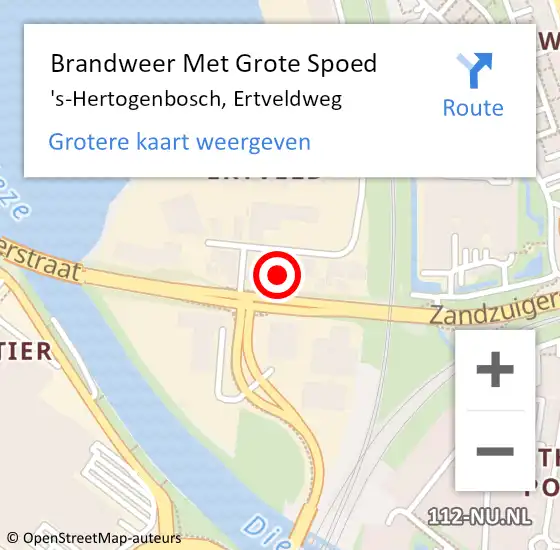 Locatie op kaart van de 112 melding: Brandweer Met Grote Spoed Naar 's-Hertogenbosch, Ertveldweg op 1 september 2022 15:07