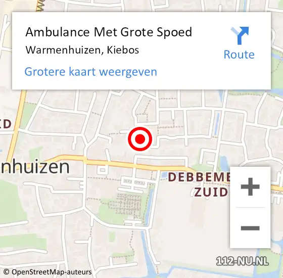 Locatie op kaart van de 112 melding: Ambulance Met Grote Spoed Naar Warmenhuizen, Kiebos op 1 september 2022 15:08