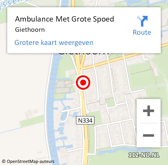 Locatie op kaart van de 112 melding: Ambulance Met Grote Spoed Naar Giethoorn op 1 september 2022 15:24