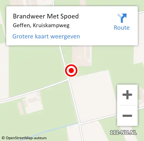 Locatie op kaart van de 112 melding: Brandweer Met Spoed Naar Geffen, Kruiskampweg op 1 september 2022 15:27