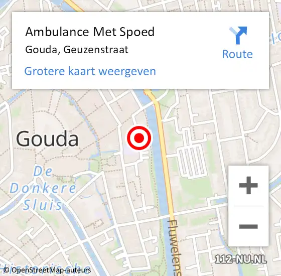 Locatie op kaart van de 112 melding: Ambulance Met Spoed Naar Gouda, Geuzenstraat op 1 september 2022 15:31