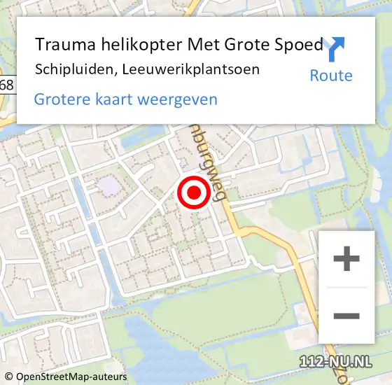 Locatie op kaart van de 112 melding: Trauma helikopter Met Grote Spoed Naar Schipluiden, Leeuwerikplantsoen op 1 september 2022 15:41