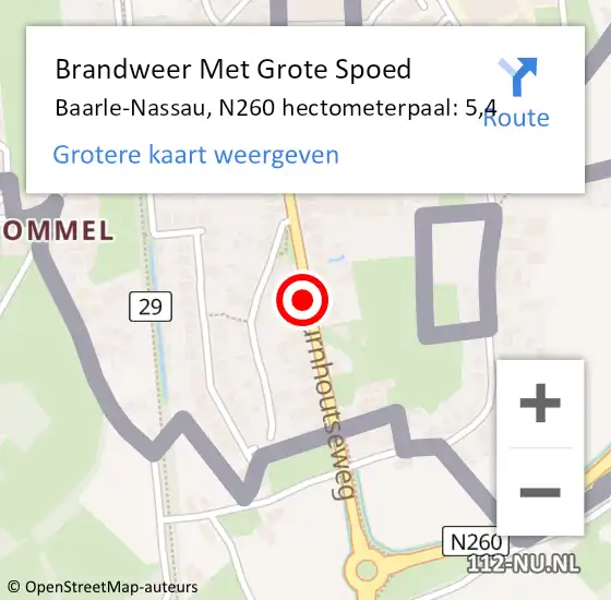 Locatie op kaart van de 112 melding: Brandweer Met Grote Spoed Naar Baarle-Nassau, N260 hectometerpaal: 5,4 op 1 september 2022 15:42