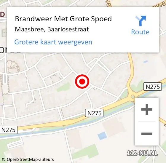 Locatie op kaart van de 112 melding: Brandweer Met Grote Spoed Naar Maasbree, Baarlosestraat op 1 september 2022 15:44