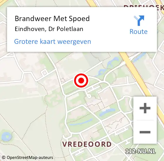 Locatie op kaart van de 112 melding: Brandweer Met Spoed Naar Eindhoven, Dr Poletlaan op 1 september 2022 15:45