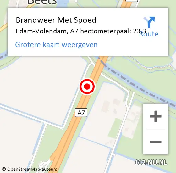 Locatie op kaart van de 112 melding: Brandweer Met Spoed Naar Edam-Volendam, A7 hectometerpaal: 23,3 op 1 september 2022 15:49