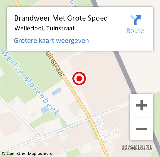 Locatie op kaart van de 112 melding: Brandweer Met Grote Spoed Naar Wellerlooi, Tuinstraat op 1 september 2022 15:51