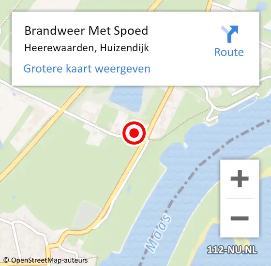 Locatie op kaart van de 112 melding: Brandweer Met Spoed Naar Heerewaarden, Huizendijk op 1 september 2022 15:53