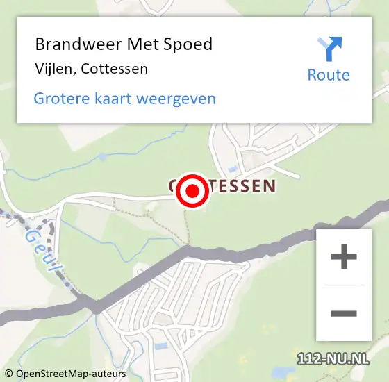 Locatie op kaart van de 112 melding: Brandweer Met Spoed Naar Vijlen, Cottessen op 1 september 2022 15:59