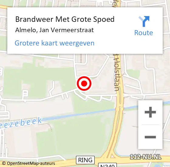 Locatie op kaart van de 112 melding: Brandweer Met Grote Spoed Naar Almelo, Jan Vermeerstraat op 1 september 2022 16:06