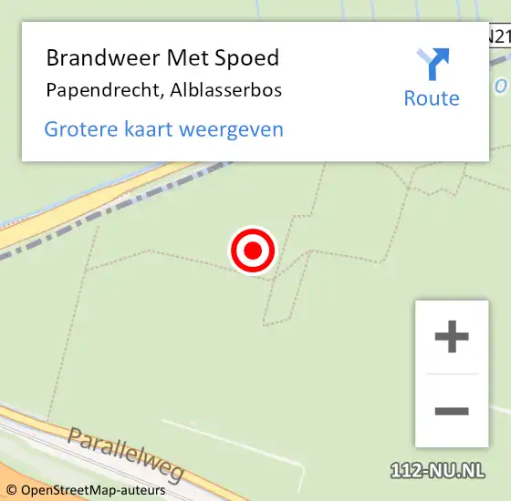 Locatie op kaart van de 112 melding: Brandweer Met Spoed Naar Papendrecht, Alblasserbos op 1 september 2022 16:17