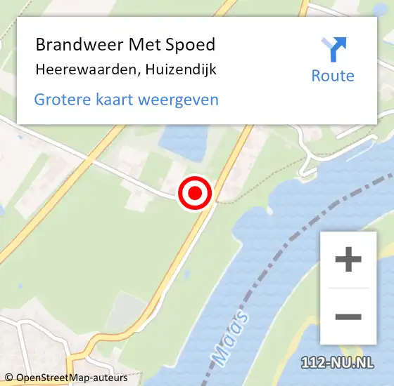Locatie op kaart van de 112 melding: Brandweer Met Spoed Naar Heerewaarden, Huizendijk op 1 september 2022 16:20