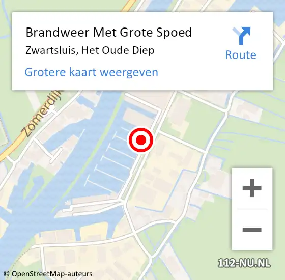 Locatie op kaart van de 112 melding: Brandweer Met Grote Spoed Naar Zwartsluis, Het Oude Diep op 1 september 2022 16:23