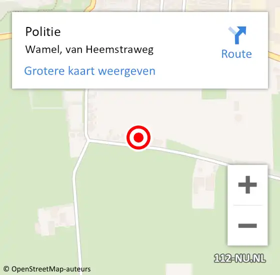 Locatie op kaart van de 112 melding: Politie Wamel, van Heemstraweg op 1 september 2022 16:53