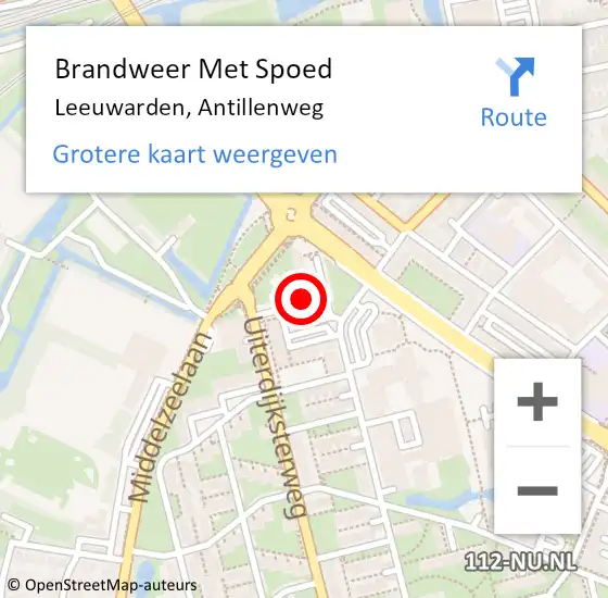 Locatie op kaart van de 112 melding: Brandweer Met Spoed Naar Leeuwarden, Antillenweg op 1 september 2022 17:08