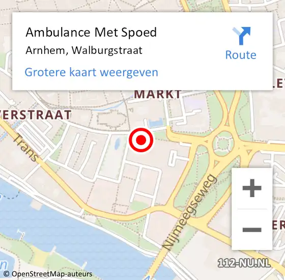 Locatie op kaart van de 112 melding: Ambulance Met Spoed Naar Arnhem, Walburgstraat op 1 september 2022 17:15