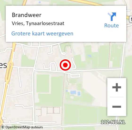 Locatie op kaart van de 112 melding: Brandweer Vries, Tynaarlosestraat op 1 september 2022 17:23