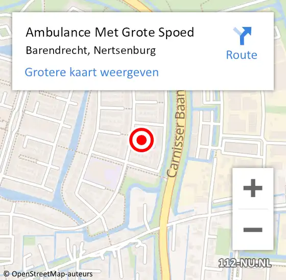 Locatie op kaart van de 112 melding: Ambulance Met Grote Spoed Naar Barendrecht, Nertsenburg op 1 september 2022 18:01