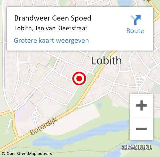 Locatie op kaart van de 112 melding: Brandweer Geen Spoed Naar Lobith, Jan van Kleefstraat op 1 september 2022 18:13