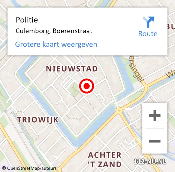 Locatie op kaart van de 112 melding: Politie Culemborg, Boerenstraat op 1 september 2022 18:33