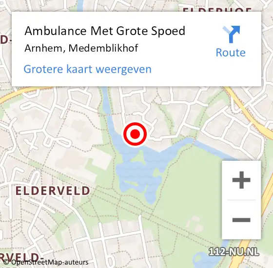 Locatie op kaart van de 112 melding: Ambulance Met Grote Spoed Naar Arnhem, Medemblikhof op 1 september 2022 18:36