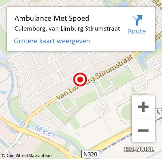 Locatie op kaart van de 112 melding: Ambulance Met Spoed Naar Culemborg, van Limburg Stirumstraat op 1 september 2022 18:37