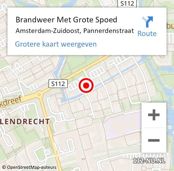 Locatie op kaart van de 112 melding: Brandweer Met Grote Spoed Naar Amsterdam-Zuidoost, Pannerdenstraat op 1 september 2022 18:41