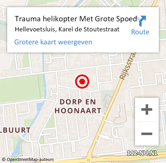 Locatie op kaart van de 112 melding: Trauma helikopter Met Grote Spoed Naar Hellevoetsluis, Karel de Stoutestraat op 1 september 2022 19:05