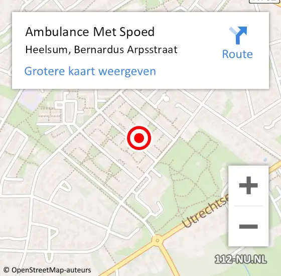 Locatie op kaart van de 112 melding: Ambulance Met Spoed Naar Heelsum, Bernardus Arpsstraat op 1 september 2022 19:13