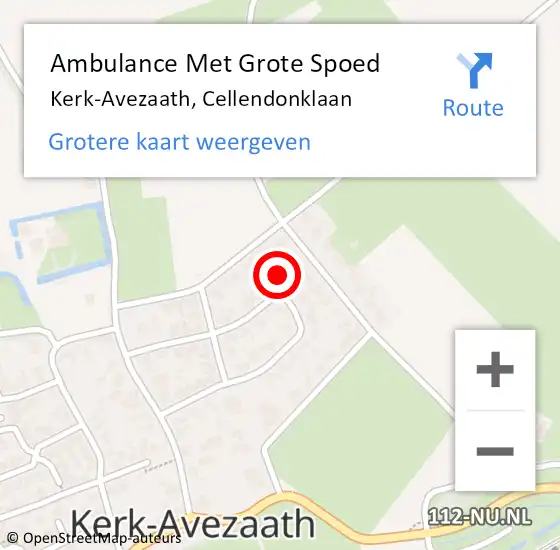 Locatie op kaart van de 112 melding: Ambulance Met Grote Spoed Naar Kerk-Avezaath, Cellendonklaan op 1 september 2022 19:16