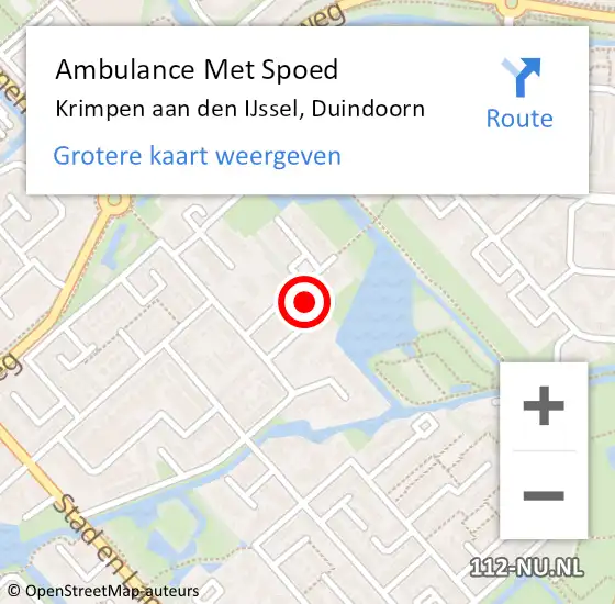 Locatie op kaart van de 112 melding: Ambulance Met Spoed Naar Krimpen aan den IJssel, Duindoorn op 1 september 2022 19:18