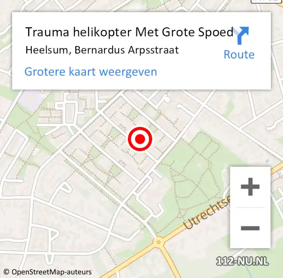 Locatie op kaart van de 112 melding: Trauma helikopter Met Grote Spoed Naar Heelsum, Bernardus Arpsstraat op 1 september 2022 19:29