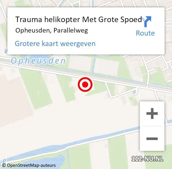 Locatie op kaart van de 112 melding: Trauma helikopter Met Grote Spoed Naar Opheusden, Parallelweg op 1 september 2022 19:50
