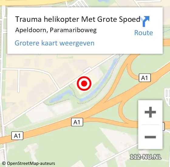 Locatie op kaart van de 112 melding: Trauma helikopter Met Grote Spoed Naar Apeldoorn, Paramariboweg op 1 september 2022 19:54